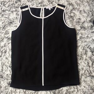 Calvin Klein Black and White Trim Sleeveless Blouse